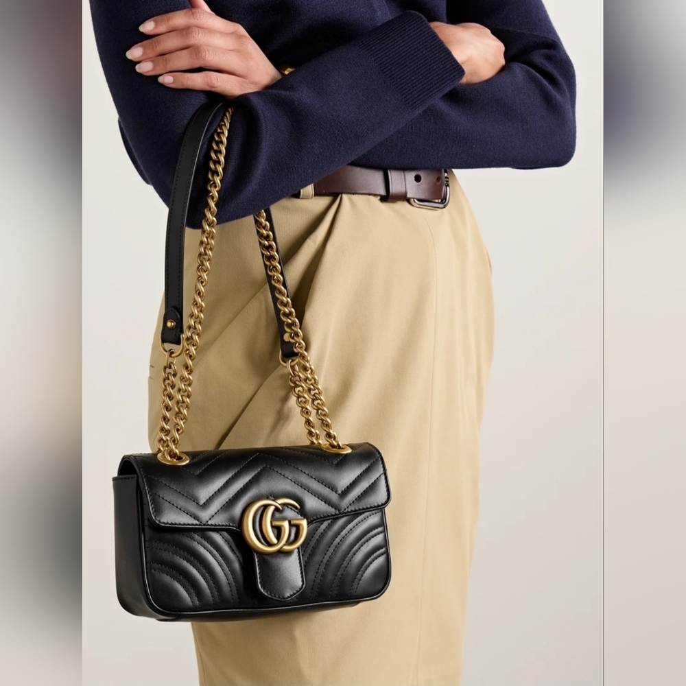 Gucci GG Marmont Gold Hardware Shoulder Bag Mini Black Leather